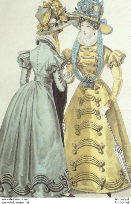 Gravure de mode Costume Parisien 1826 n°2398 Redingote gros d'été et satin et lilas