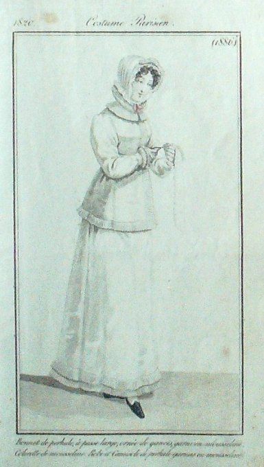 Gravure Mode Costume Parisien 1820 # 1886 (eau forte old Fashion plate