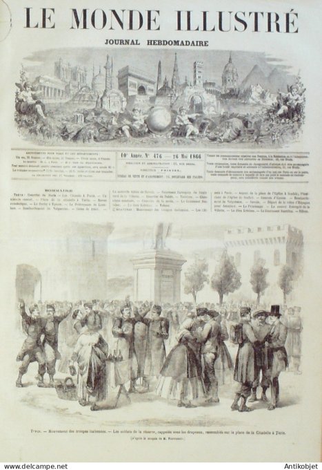 Le Monde illustré 1866 n°476 Italie Turin Scafati Chili Valparaiso Bridoire Rochefort (73) Epsom Der