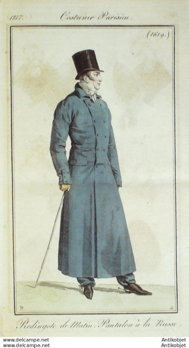 Gravure de mode Costume Parisien 1817 n°1619 Pantalon à la Russe homme