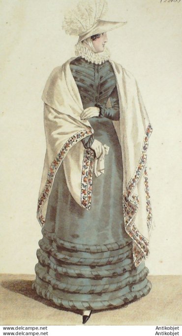 Gravure de mode Costume Parisien 1824 n°2213 Robe de gros de Naples