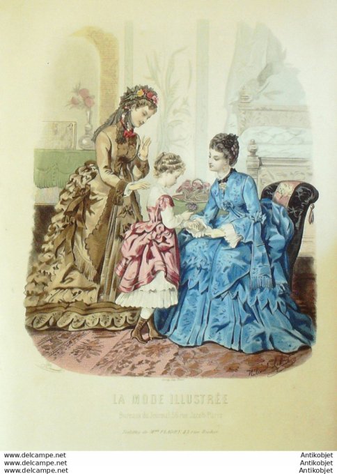 Gravure de mode La Mode illustrée 1873 n°18 (Maison Fladry)