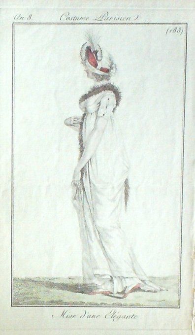 Gravure Mode Costume Parisien 1799 an  8 # 188 (eau forte old Fashion plate