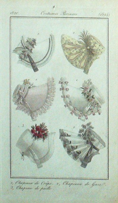 Gravure Mode Costume Parisien 1820 # 1894 (eau forte old Fashion plate