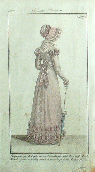 Gravure Mode Costume Parisien 1820 # 1899 (eau forte old Fashion plate