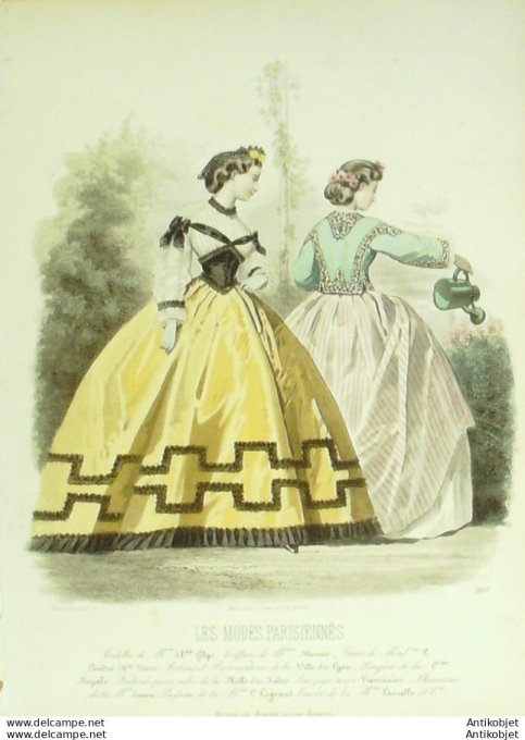 Gravure Les Modes Parisiennes 1863 #1103 Robe velours Maison Ghys