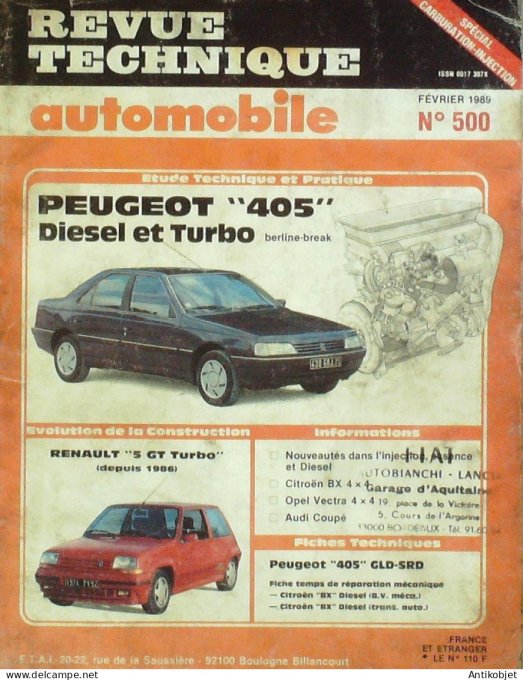 Revue Tech. Automobile 1989 n°500 Peugeot 405 Renault 5 Opec Vestra 4x4