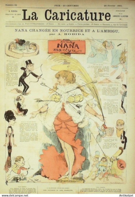 La Caricature 1881 #  61 Nana changée en nourrice Princesse de Blagdad Robida Barret Loys