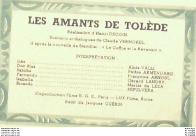 Les amants de Tolède Alida Valli Françoise Arnoul
