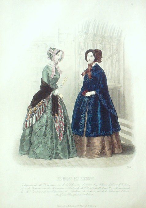 Gravure Les Modes Parisiennes 1846 # 189 Manteau Maison Fanny