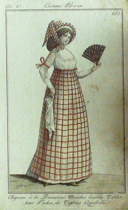 Gravure Mode Costume Parisien 1797 an  6 #  18 (eau forte old Fashion plate