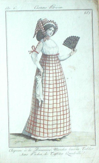 Gravure Mode Costume Parisien 1797 an  6 #  18 (eau forte old Fashion plate