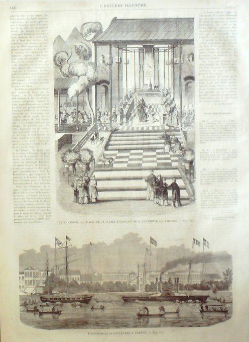 L'Univers illustré 1858 #  18 Chine Canton temple Factoreries Lors Palmerston 