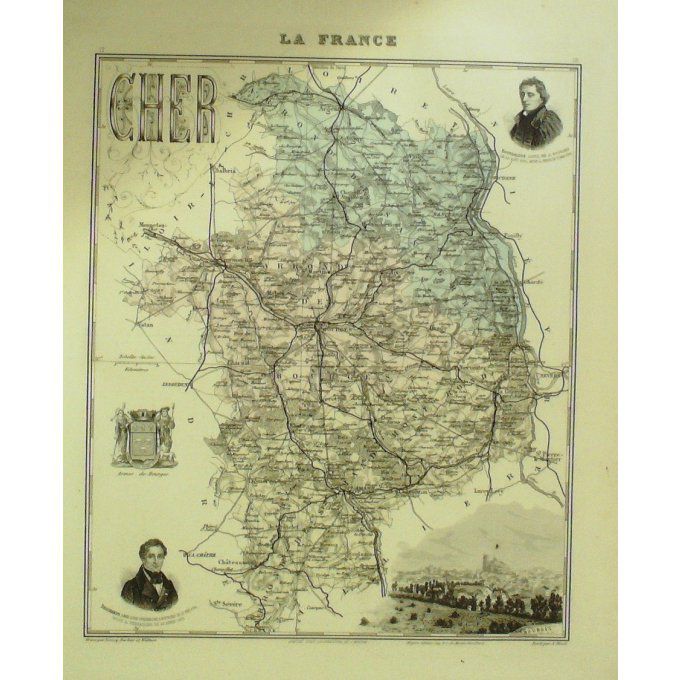 Carte CHER (18) BOURGES Graveur LECOQ WALTNER BARBIER 1868