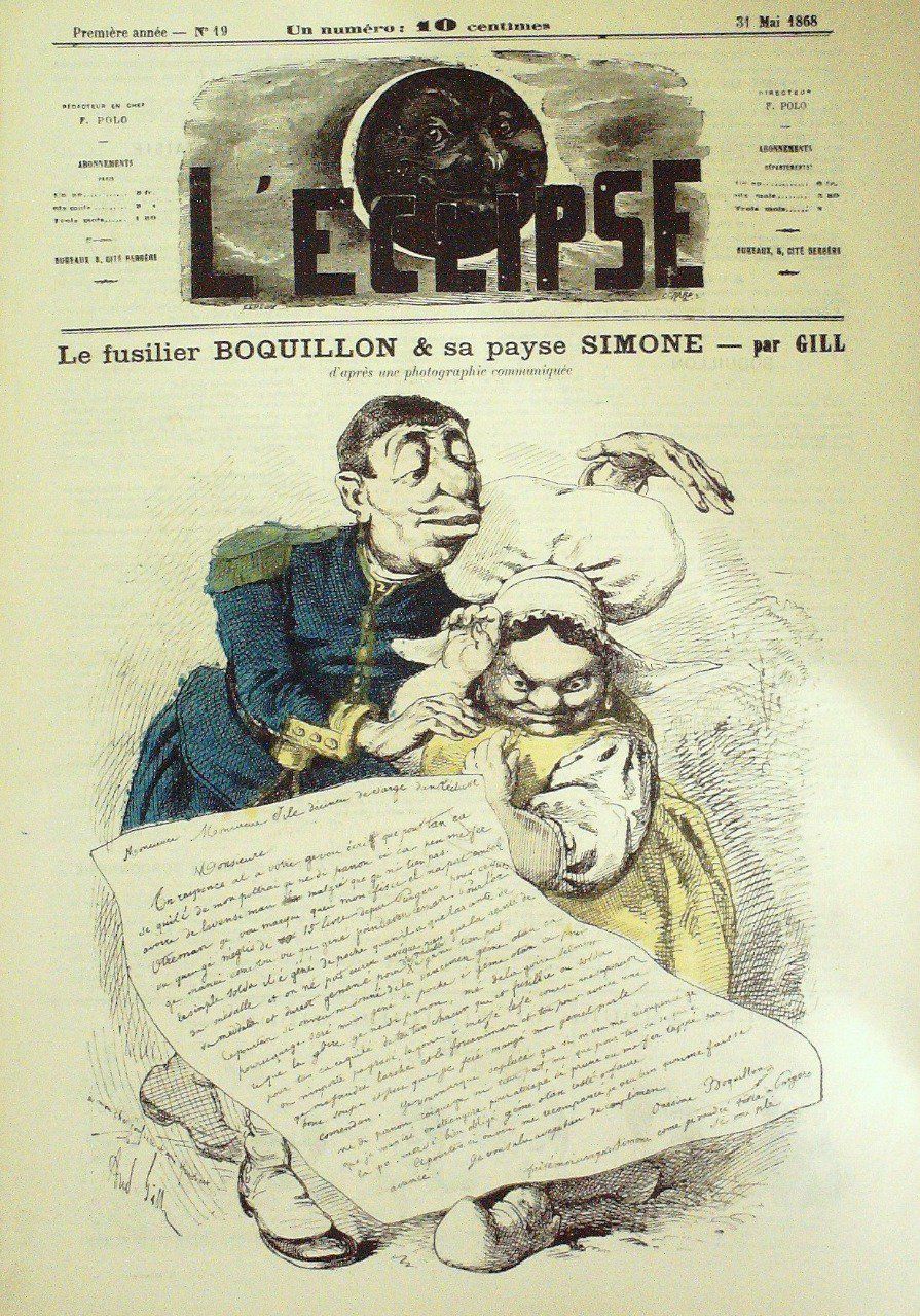 L'Eclipse 1868 n°19 FUSILIER BOQUILLON n°PAYSE SIMONE n°André GILL