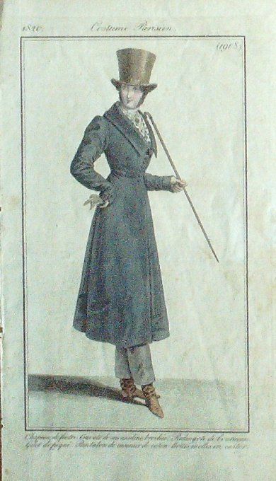 Gravure Mode Costume Parisien 1820 # 1908 (eau forte old Fashion plate