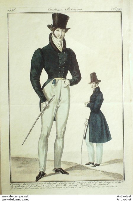 Gravure de mode Costume Parisien 1826 n°2399 Redingote polonnaise homme