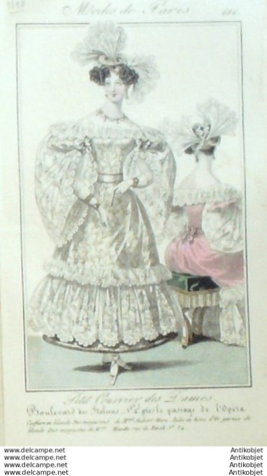 Gravure Mode Courrier des Dames 1828 #  686 (eau forte old Fashion plate)