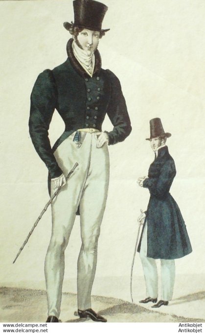 Gravure de mode Costume Parisien 1826 n°2399 Redingote polonnaise homme