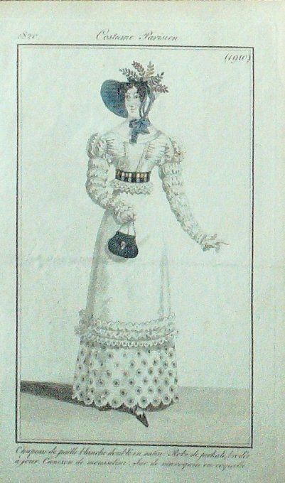 Gravure Mode Costume Parisien 1820 # 1910 (eau forte old Fashion plate