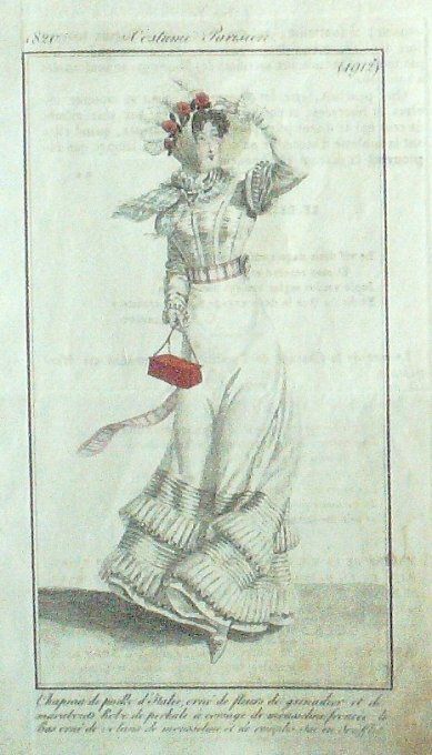Gravure Mode Costume Parisien 1820 # 1912 (eau forte old Fashion plate
