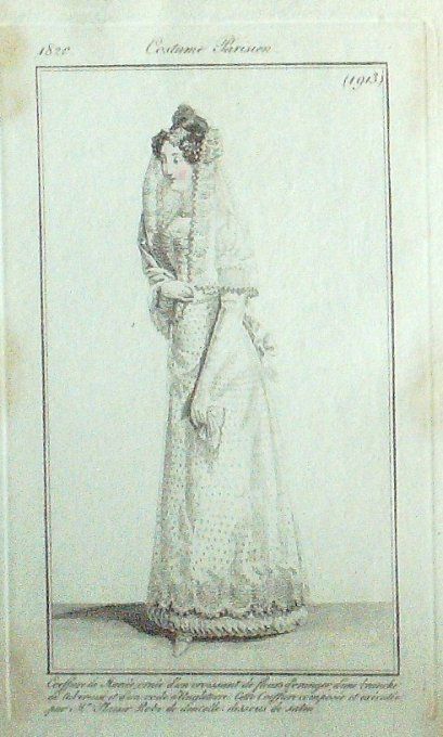 Gravure Mode Costume Parisien 1820 # 1913 (eau forte old Fashion plate