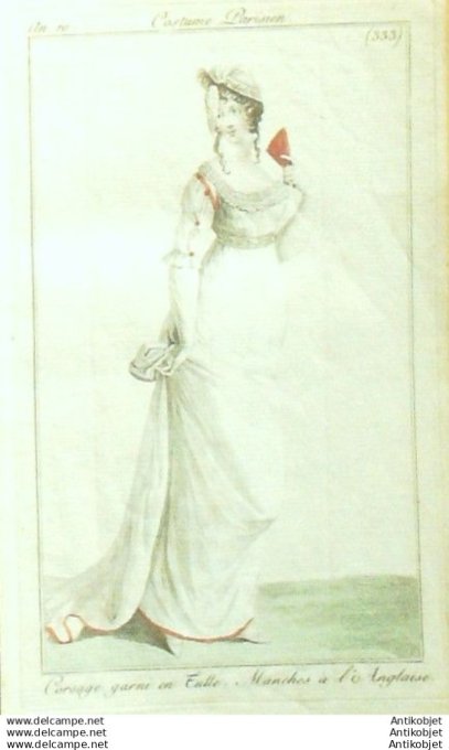 Gravure Mode Costume Parisien 1801 an 10 # 333 (eau forte old Fashion plate