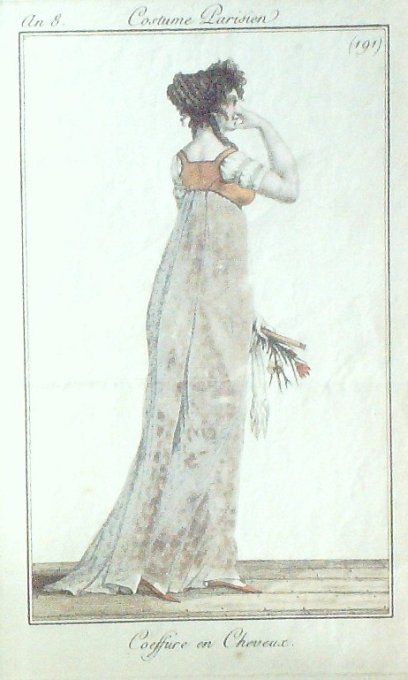Gravure Mode Costume Parisien 1799 an  8 # 191 (eau forte old Fashion plate