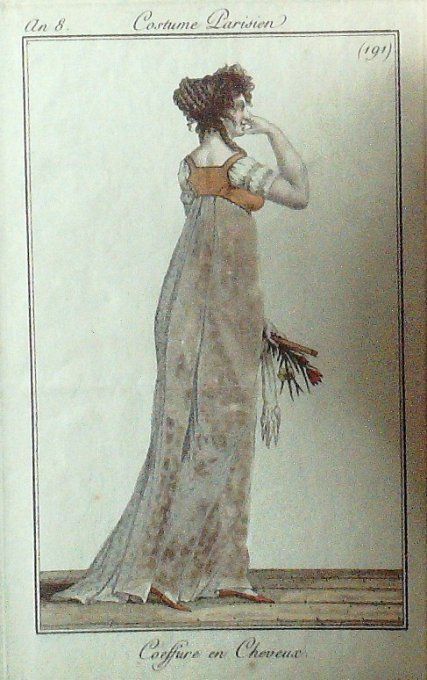 Gravure Mode Costume Parisien 1799 an  8 # 191 (eau forte old Fashion plate