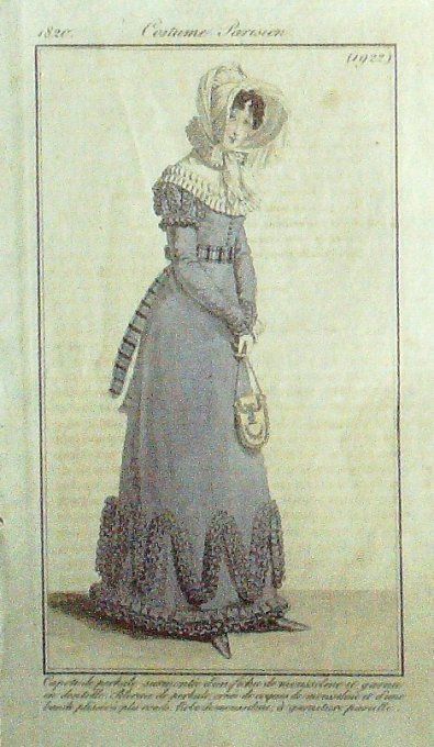 Gravure Mode Costume Parisien 1820 # 1922 (eau forte old Fashion plate