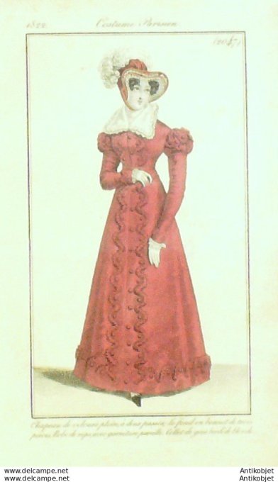 Costume Parisien 1822 # 2047 Collet gaze robe de reps