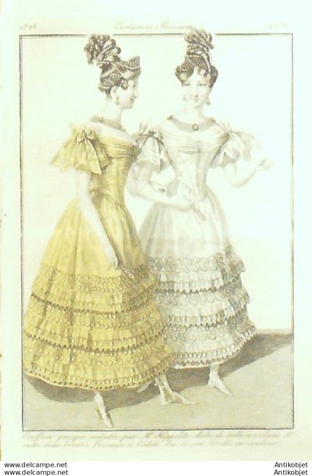 Costume Parisien 1828 # 2632 Robe de tulle à volans entre deux