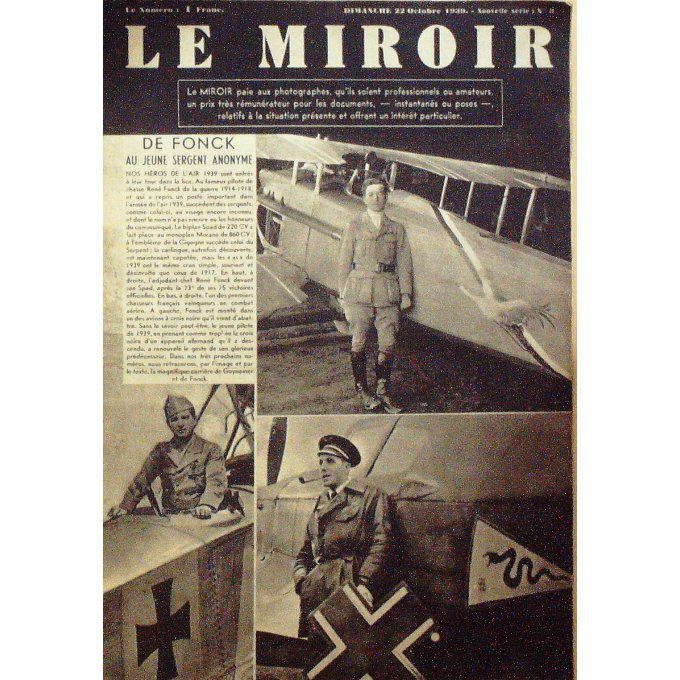 Le Miroir 1939 n° 08 DE FONCK BATAILLE AERIENNE ECOSSAIS en KILT MOTOCYCLISTE
