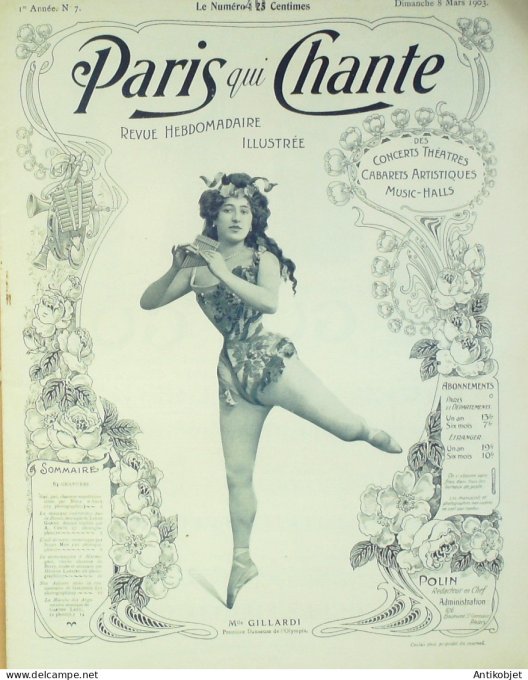 Paris qui chante 1903 n°  7 Gillardi Nina d'Asty Jules Moy Lapaire Galipaux