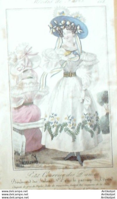 Gravure Mode Courrier des Dames 1828 #  668 (eau forte old Fashion plate)