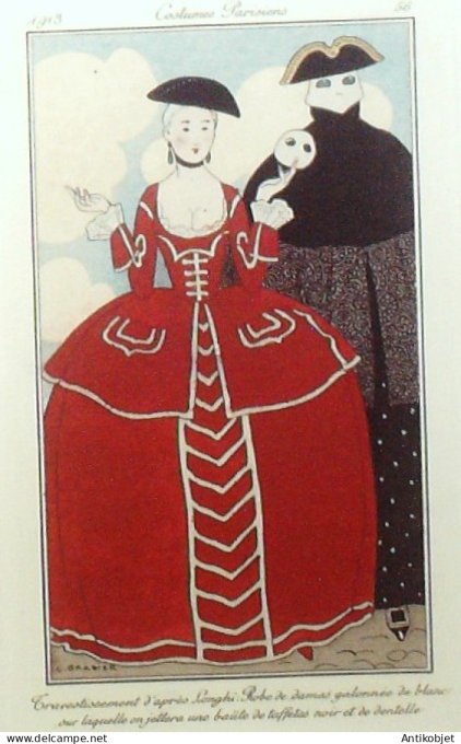 Gravure de mode Costume Parisien 1913 pl.056 BARBIER George Travestissement