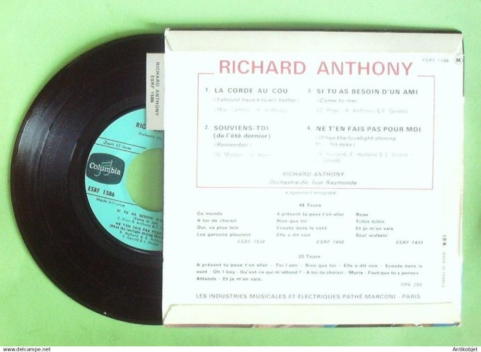 Anthony Richard 45T EP La corde au cou (languette) 1964