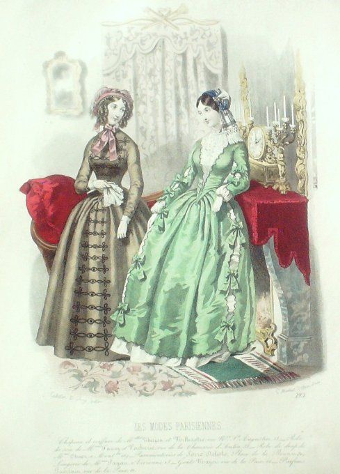 Gravure Les Modes Parisiennes 1846 # 193 Robe de soie Maison Fanny