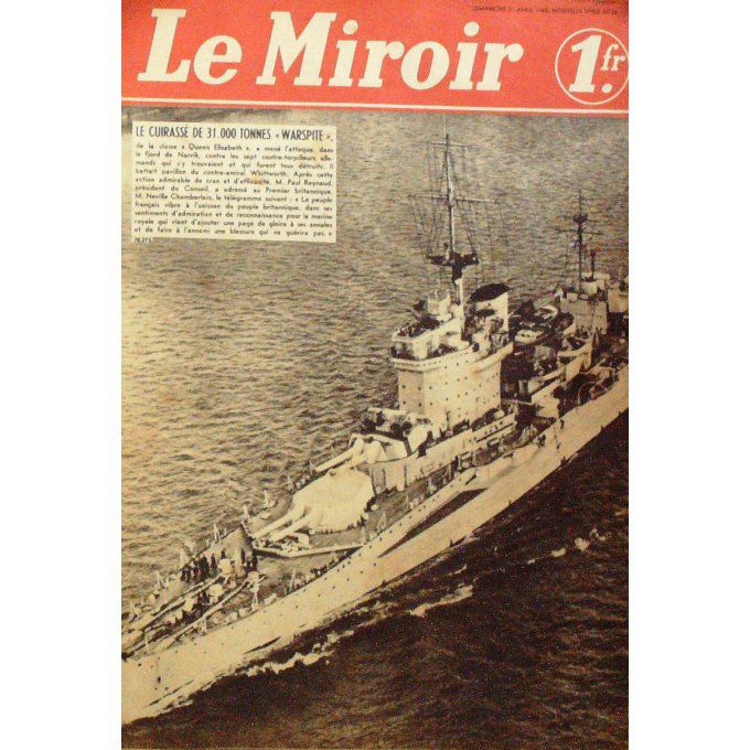 Le Miroir 1940 n° 34 CUIRASSE WARSPITE BERGEN LE KARLSRUHE HEINKEL 115