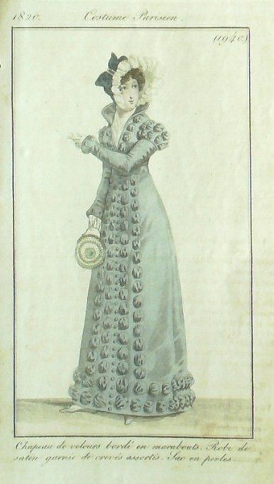 Gravure Mode Costume Parisien 1820 # 1940 (eau forte old Fashion plate