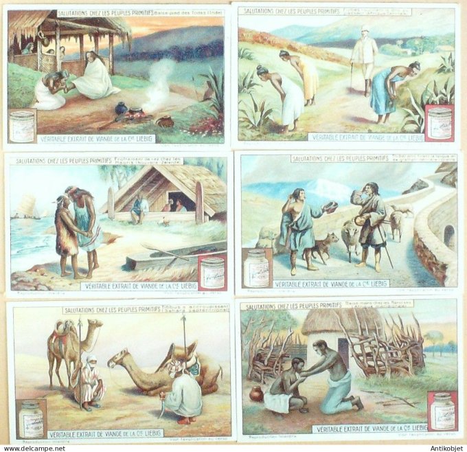 Chromo Liebig Sang 1182 Salutations chez les peuples primitifs (1926)