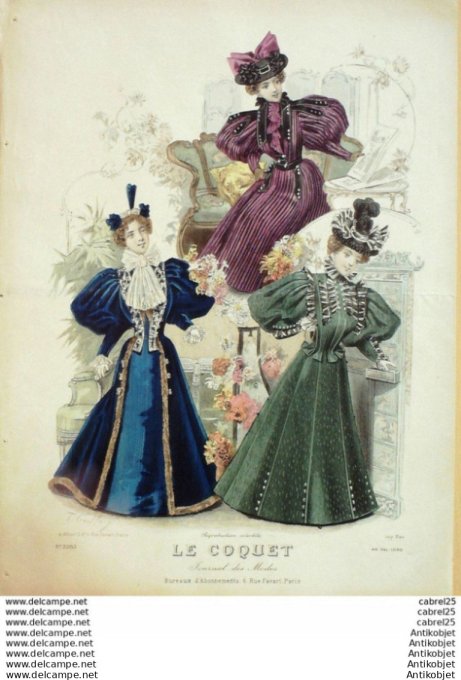 Gravure Mode Le Coquet 1895 # 48 (Old Fashion plate)