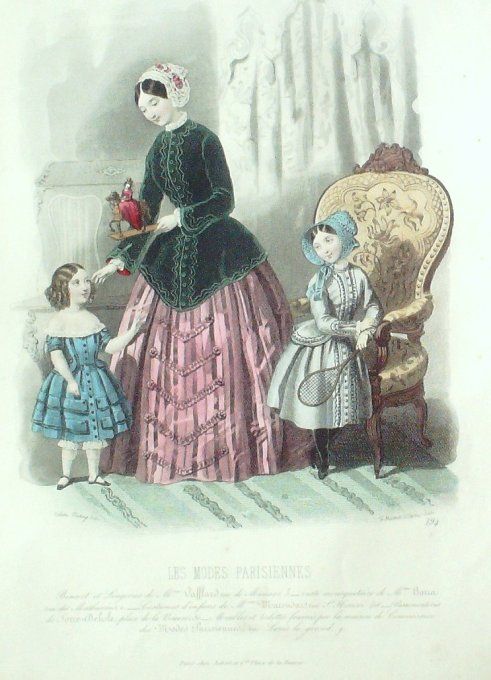 Gravure Les Modes Parisiennes 1846 # 194 Costumes enfants Maison Marendaz