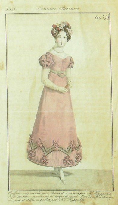 Gravure Mode Costume Parisien 1821 # 1954 (eau forte old Fashion plate