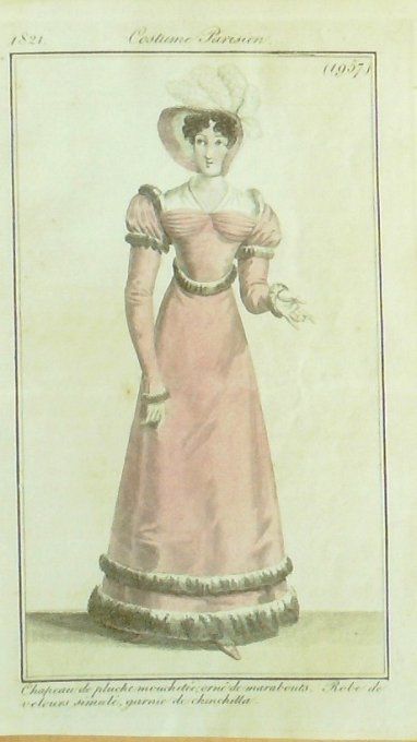 Gravure Mode Costume Parisien 1821 # 1957 (eau forte old Fashion plate