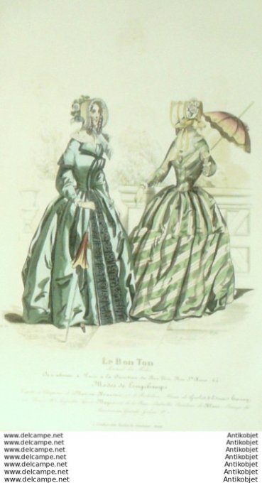Gravure Mode Le Bon Ton 1843 # 761 (aquarelle old fashion plate)