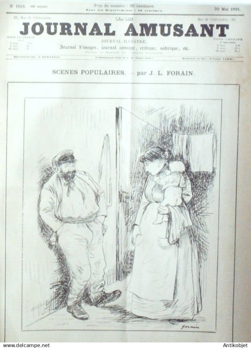 Le Journal Amusant 1891 n°1813 Scènes populaires A Lazzar de laffourchaite  couleurs par Marais