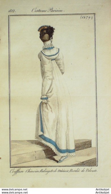 Gravure de mode Costume Parisien 1812 n°1279 Redingote de Mérinos
