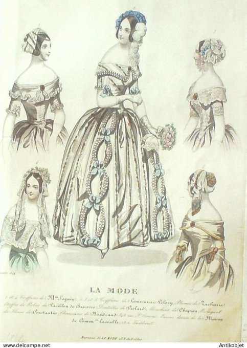 Gravure La mode 1844 #  1 (aquarelle old Fashion plate)