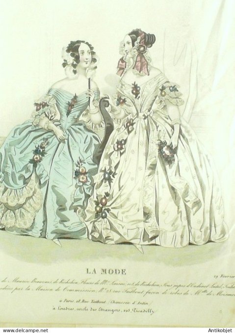 Gravure La mode 1840 #  9 (aquarelle old Fashion plate)